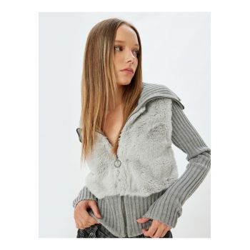 Cardigan slim fit din blana sintetica