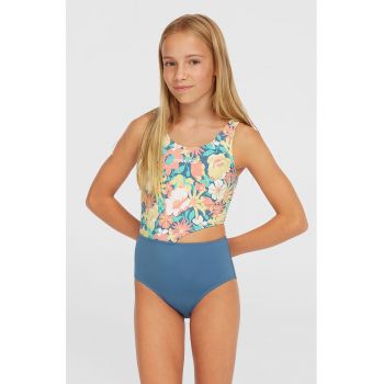 Costum de baie cu model floral si decupaj