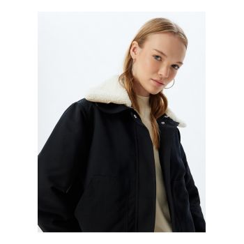 Jacheta cu guler din blana shearling sintetica