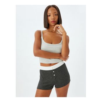 Pantaloni scurti de pijama cu banda contrastanta in talie