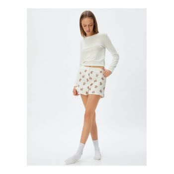 Pijama cu pantaloni scurti cu model si urs si nasturi