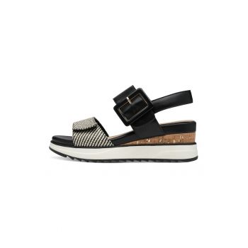 Sandale wedge cu garnituri din piele ecologica