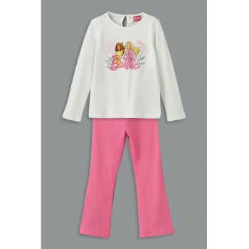 Set de bluza de bumbac cu imprimeu Barbie si pantaloni uni