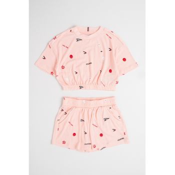 Set de tricou cu imprimeu si pantaloni scurti - 2 piese