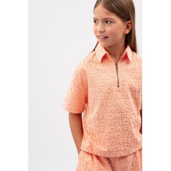 Tricou polo cu text texturat