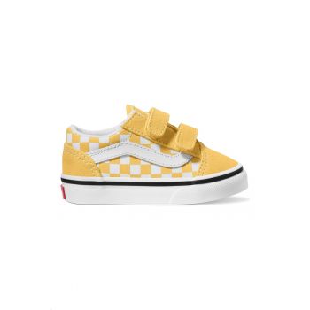 Pantofi sport cu model in carouri - inchidere velcro si insertii din piele intoarsa