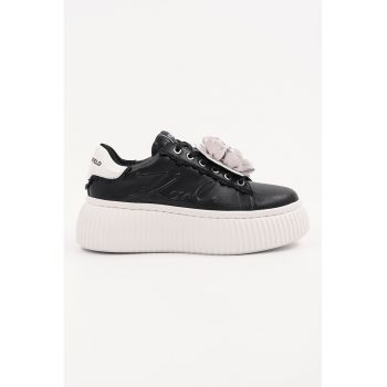 Pantofi sport wedge din piele cu aplicatii florale