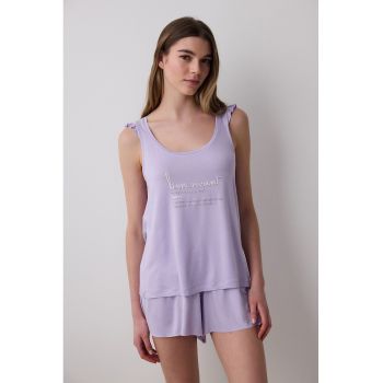 Pijama cu imprimeu text - fara maneci