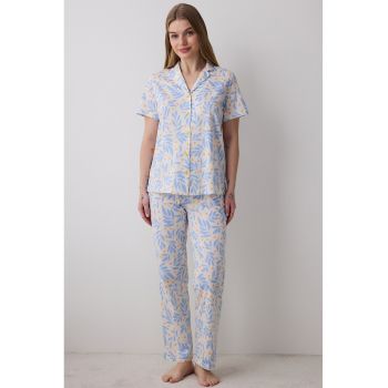 Pijama cu nasturi si imprimeu
