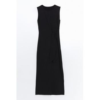 Rochie midi cambrata din amestec de modal cu decolteu la baza gatului