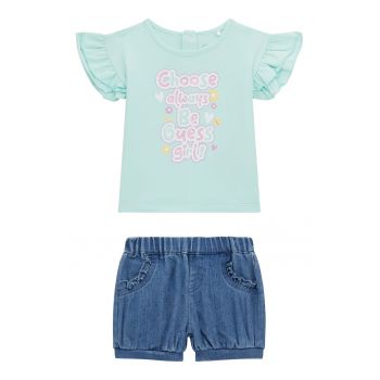 Set de blugi scurti si tricou cu maneci cu volane - 2 Piese