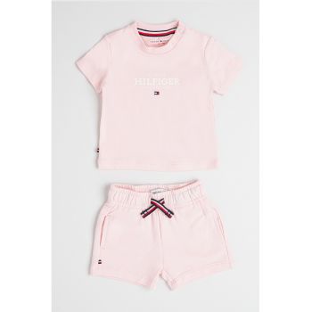 Set de pantaloni scurti cu logo si tricou din bumbac