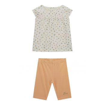 Set de pantaloni si bluza cu imprimeu floral si maneci scurte - 2 Piese