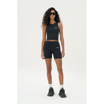 Top crop racerback cu detaliu logo pe piept - Negru
