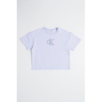 Tricou crop cu logo stralucitor