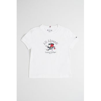 Tricou cu imprimeu si decolteu la baza gatului