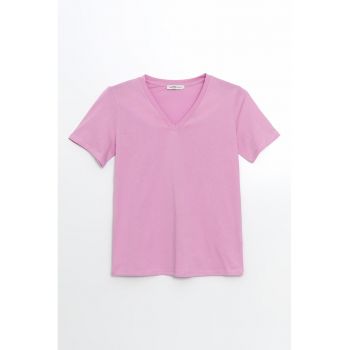 Tricou uni cu decolteu in V
