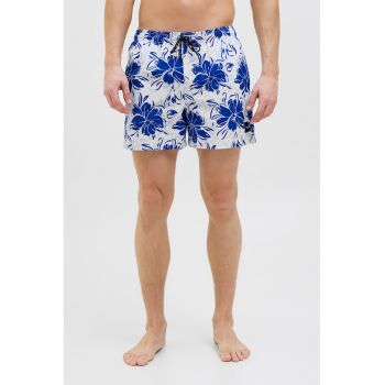 Pantaloni scurti de baie cu model floral si talie ajustabila