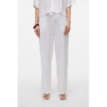 Pantaloni vaporosi din amestec de in cu snur
