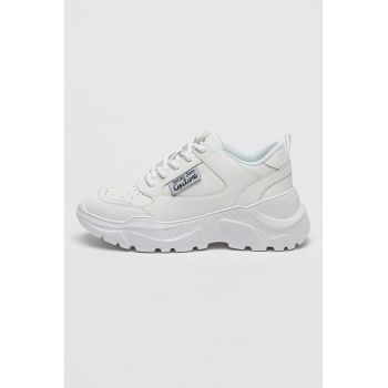 Pantofi sport din piele cu talpa wedge si garnituri din piele ecologica