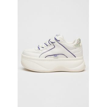 Pantofi sport flatform de piele ecologica cu strasuri