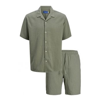 Set de camasa din bumbac cu maneci scurte si pantaloni scurti - 2 piese