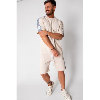 Set LeClub tricou oversized si pantalon scurt Duo Light Beige 15849