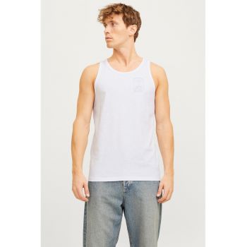 Tricou cu decolteu la baza gatului si detaliu cu imprimeu