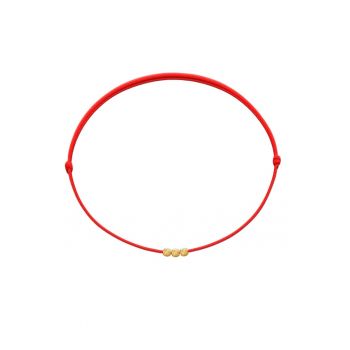 Bratara Martisor cu 3 bilute din Aur 14K 585 - snur rosu reglabil