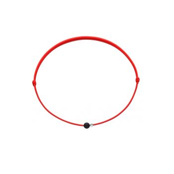 Bratara Martisor cu biluta din Argint 925 si piatra semipretioasa Onix Mat - snur rosu reglabil