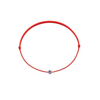 Bratara Martisor cu biluta din Aur 14K si piatra semipretioasa Ametist - snur rosu reglabil