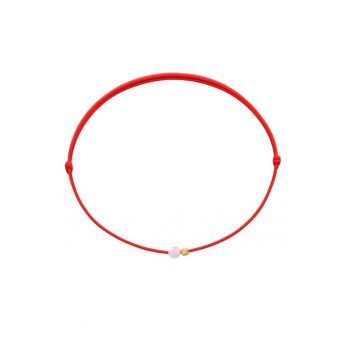 Bratara Martisor cu biluta din Aur 14K si piatra semipretioasa Cuart Roz - snur rosu reglabil