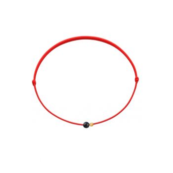 Bratara Martisor cu biluta din Aur 14K si piatra semipretioasa Lava - snur rosu reglabil
