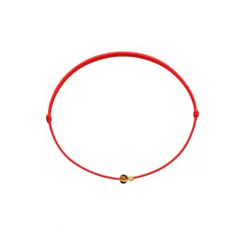 Bratara Martisor cu biluta din Aur 14K si piatra semipretioasa Ochi de Tigru - snur rosu reglabil