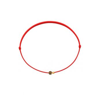 Bratara Martisor cu biluta din Aur 14K si piatra semipretioasa Unakit - snur rosu reglabil