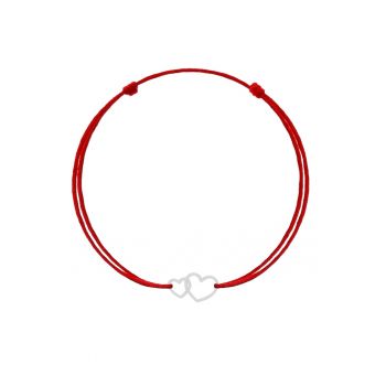 Bratara Martisor cu Inimi din Arginit 925 - snur rosu reglabil