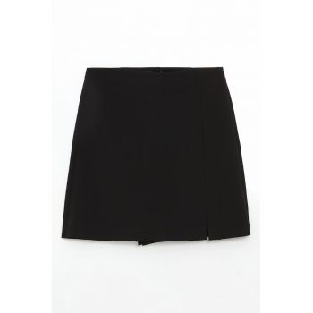 Fusta-pantalon cu talie inalta si model uni