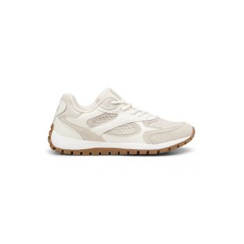 Pantofi sport cu insertii de piele si piele intoarsa