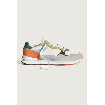 Pantofi sport din piele intoarsa cu aspect contrastant
