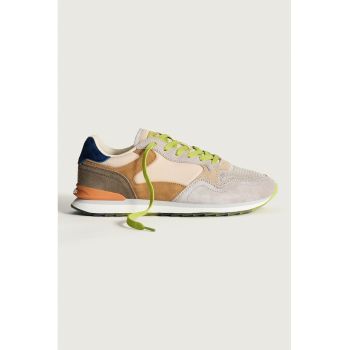 Pantofi sport din piele intoarsa cu aspect contrastant