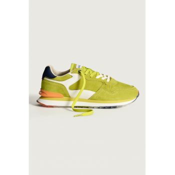 Pantofi sport low-cut din piele intoarsa si piele