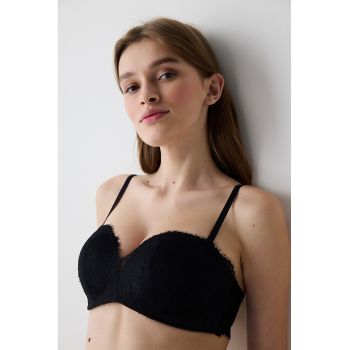 Sutien de dantela cu barete detasabile - Negru -