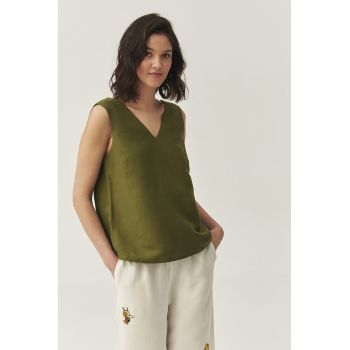 Bluza din amestec de in cu decolteu in V
