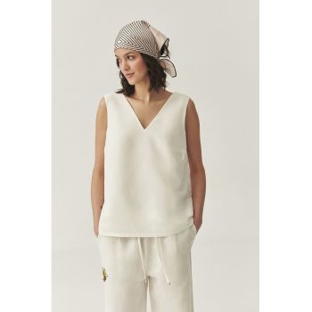 Bluza din amestec de in cu decolteu in V