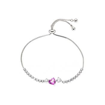 Bratara ajustabila placata cu rodiu si decorata cu zirconia Happy Hearts