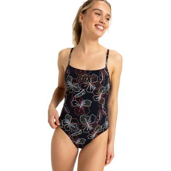 Costum de baie intreg cu model floral si imprimeu logo