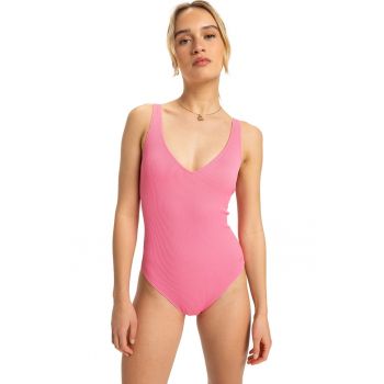 Costum de baie intreg striat cu bretele ajustabile