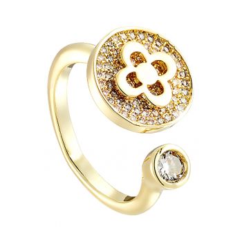 Inel placat cu aur de 18K si decorat cu floare si pietre zirconia
