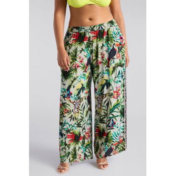Pantaloni drepti cu model tropical