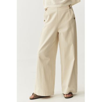 Pantaloni drepti din bumbac cu talie medie